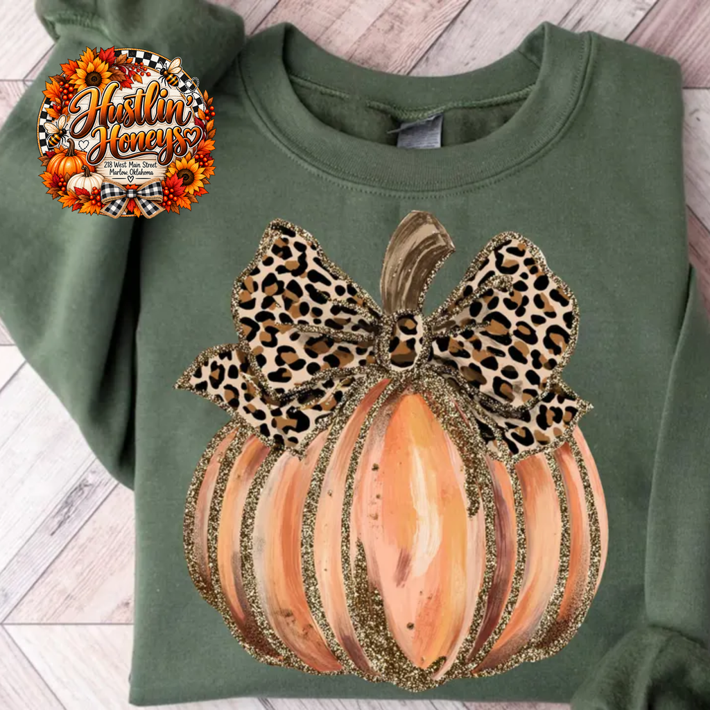 Pumpkin with Leopard Bow and Gold Frosting