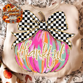 Watercolor Pumpkin with Checkered Bow